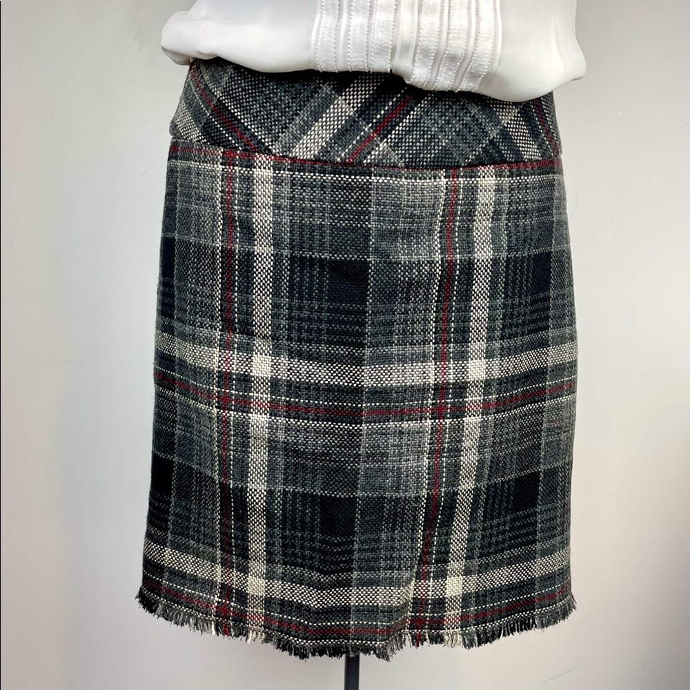 Eddie Bauer plaid skirt wool blend fringed edge dark academia preppy